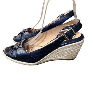 Nurture Toshe Espadrilles Peek Toe Sandals Womens 8M Used Blue Leather